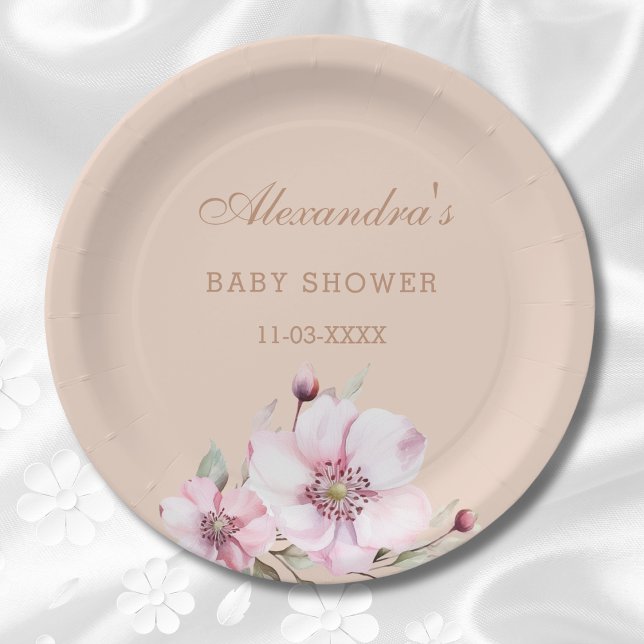 Elegante Blush Pink Roses Bloral Baby Dusche Pappteller (Von Creator hochgeladen)
