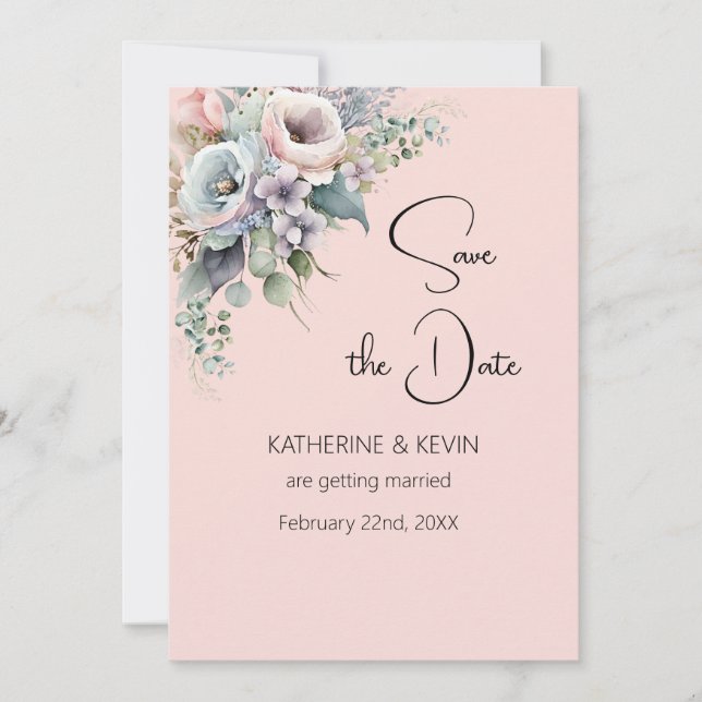 Elegante Blush Pink Save the Date Hochzeit Einladung (Vorderseite)