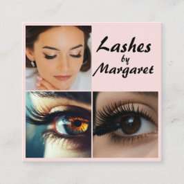 Elegante Blush-Pink-Schwarze Schrift 3 Foto-Wimper Quadratische Visitenkarte