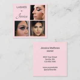 Elegante Blush-Pink-Schwarze Schrift 3 Foto-Wimper Quadratische Visitenkarte