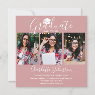Elegante Blush Pink Script 4 Foto Graduation Party Einladung
