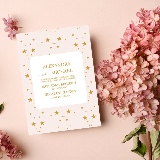 Elegante Blush Pink und Gold Celestial Wedding Einladung (Von Creator hochgeladen)