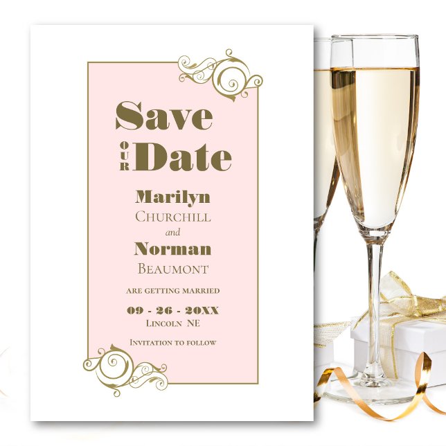 Elegante Blush Pink und Gold Einfache Hochzeit Save The Date (Von Creator hochgeladen)