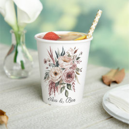 Elegante Blush Pink Wasserfarben Blumenzehen Pappbecher