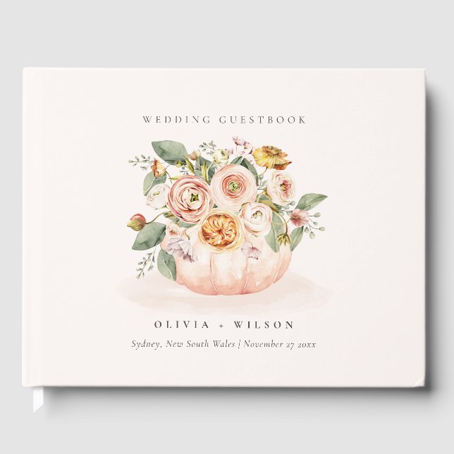 Elegante Blush Pink White Pumpkin Floral Wedding Gästebuch (Vorderseite)