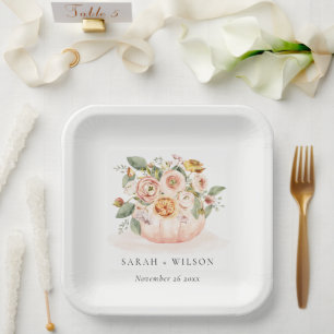 Elegante Blush Pink White Pumpkin Floral Wedding Pappteller