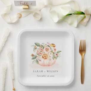 Elegante Blush Pink White Pumpkin Floral Wedding Pappteller