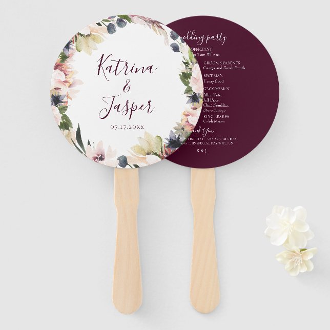 Elegante Blush Pum Floral Wedding Hand Fans Fächer (Vorne und Hinten)