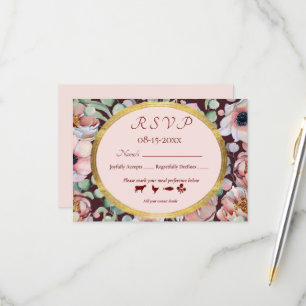 Elegante Blush-Rosa Anemone Florale Geometrische R RSVP Karte