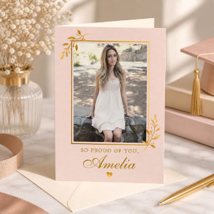 Elegante Blush-Rosa Goldene Foto-Abschlussfeier  Karte