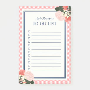 Elegante Blush-Rose Bloral Gingham zu tun Liste Post-it Klebezettel