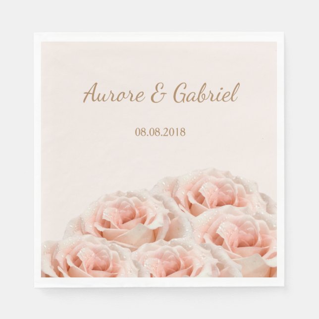 Elegante Blush Rose Bouquet Champagner Hochzeit Go Serviette (Vorderseite)