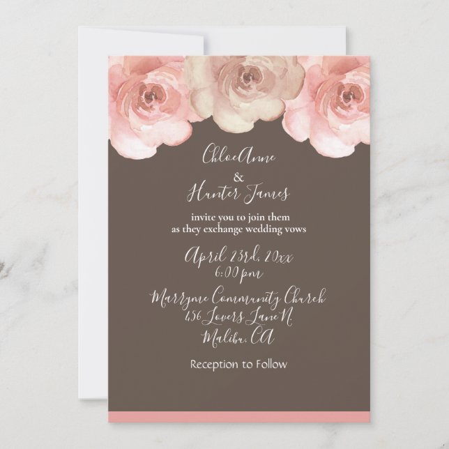 Elegante Blush Rose Brown Simple Wedding Einladung (Vorderseite)