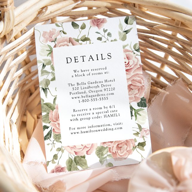 Elegante Blush-Rose - Details-Karte für Hochzeiten Begleitkarte (Von Creator hochgeladen)