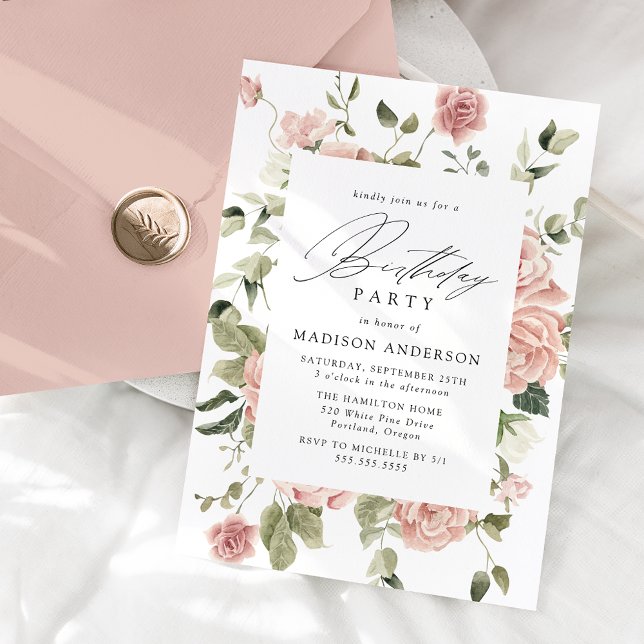 Elegante Blush Rose Garden Geburtstagsparty Einladung (Von Creator hochgeladen)
