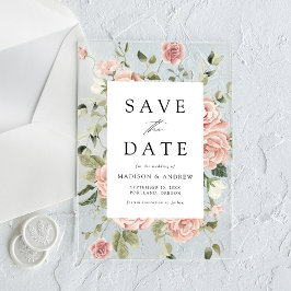 Elegante Blush Rose Garden Wedding Save the Date Acryleinladungen