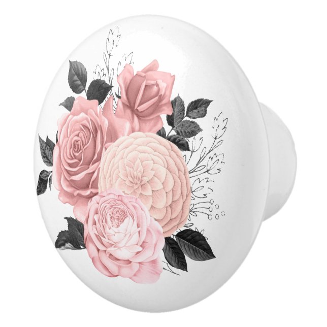 Elegante Blush Rose Gold Blume Rose Keramikknauf (Rechts)
