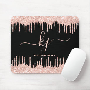 Elegante Blush Rose Gold Glitzer Tropfen 2 Monogra Mousepad