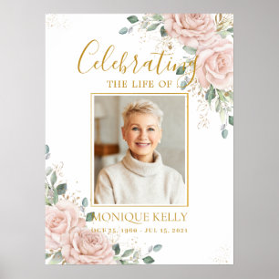 Elegante Blush Rose Picture Funeral Gedenkstätte Poster
