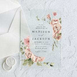 Elegante Blush Rose und Grüne Hochzeit Acryleinladungen