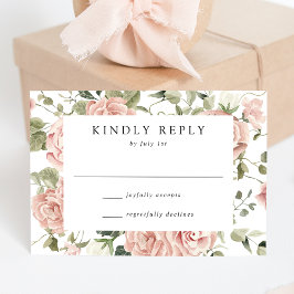 Elegante Blush Rose und Grüne Hochzeit RSVP Karte