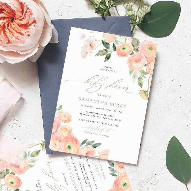 Elegante Blush & Sage Green Baby Dusche Einladung (Von Creator hochgeladen)