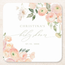 Elegante Blush & Sage Green Baby Dusche Rechteckiger Pappuntersetzer