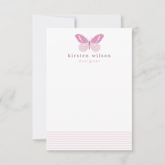 Elegante Blush Stripes & Butterfly - Personalisier Mitteilungskarte