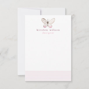 Elegante Blush Stripes & Butterfly - Personalisier Mitteilungskarte