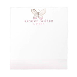 Elegante Blush Stripes & Butterfly - Personalisier Notizblock