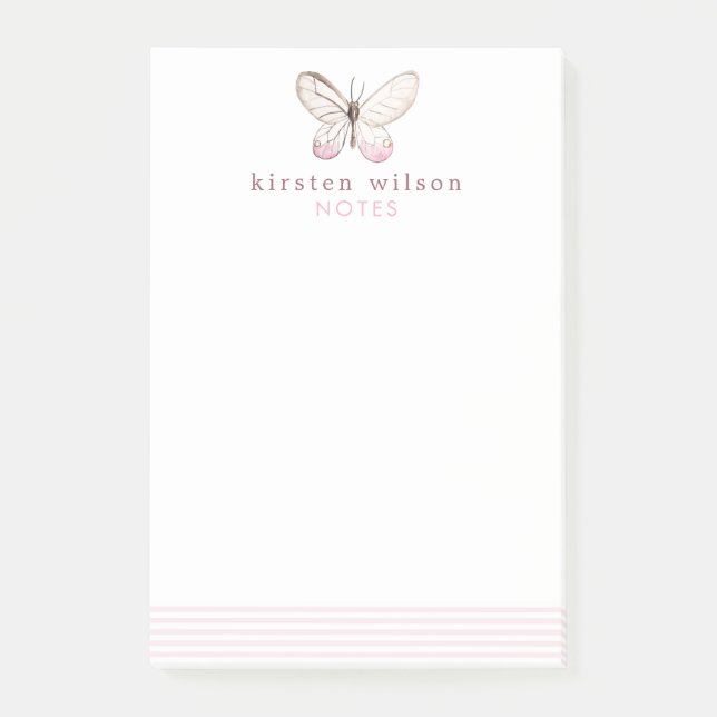 Elegante Blush Stripes & Butterfly Post-it Notes Post-it Klebezettel (Vorderseite)