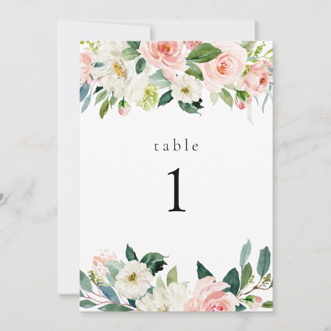 Elegante Blush Tischnummer Cards (Vorderseite)