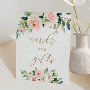 Elegante Blush Wasserfarben Blumenkarten und Gesch Sockelschild