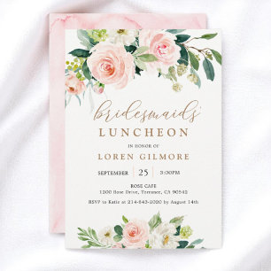 Elegante Blush Watercolor Bridesmaids' Luncheon In Einladung