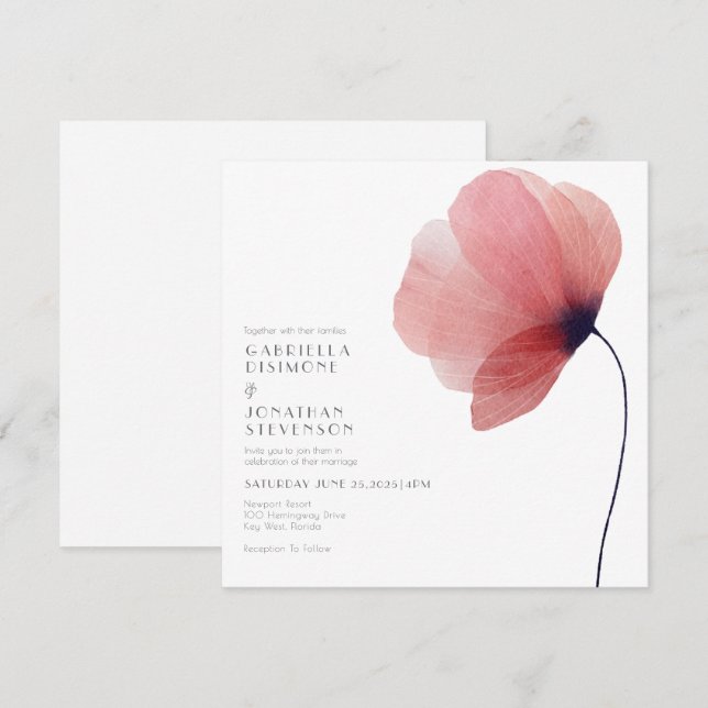 Elegante Blush Watercolor Poppy Hochzeit Einladung (Vorne/Hinten)
