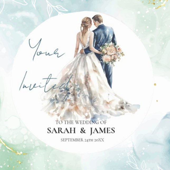 Elegante Blush Wedding Runder Aufkleber (Add a touch of elegance to your special day with our Elegant Blush Wedding Classic Round Sticker. )