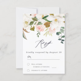Elegante Blush & White Florals Moderne Hochzeit RSVP Karte