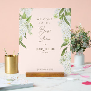 Elegante Blush White Hydrangeas Dusche Empfang Acrylschild