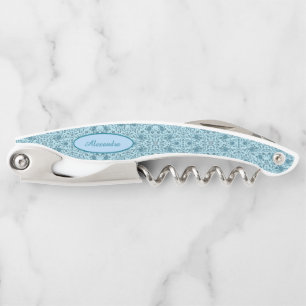 Elegante Blüte Aquamarin Damask Kellnermesser