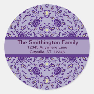 Elegante Blüte Lila Damask Runder Aufkleber
