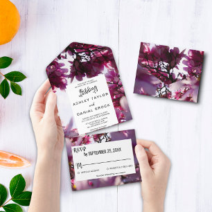 Elegante Blüten Blumen Hochzeitseinladung All In One Einladung
