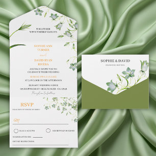 Elegante Blüten-Glockenblumen-Siegel zum Versenden All In One Einladung