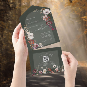 Elegante Blüten Grün All-in-One Hochzeitseinladung All In One Einladung