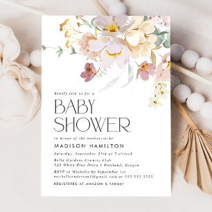 Elegante Blüten Rosa und Creme Florale Babyparty Einladung
