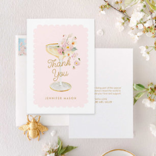 Elegante Blüten und Prosecco-Brautjunggesellinnena Dankeskarte