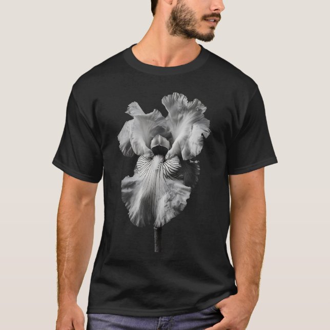 Elegante Blütenblume Schwarz/Weiß Iris Blume T-Shirt (Vorderseite)