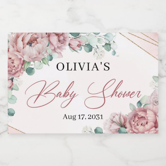 Elegante blütenfarbene Rose Eukalyptus Goldrahmen  (Einzelnes Label)