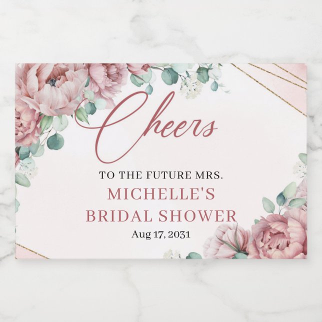 Elegante blütenfarbene Rose Eukalyptus Goldrahmen  (Einzelnes Label)