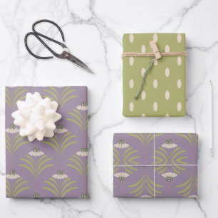 Elegante Blütenkuppel und Polka-Punkte Geschenkpapier Set