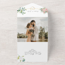 Elegante Blütenrosa Hochzeit in einem All In One Einladung